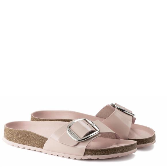 NEW BIRKENSTOCK women's madrid big buckle patent sandal in rose - Picture 1 of 2